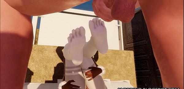  Virtual Ebony Girl Serves Her White Man A Nice Footjob In Video Game!
